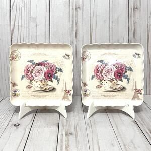 Set of 2 Vintage Paris Rose Teacup Plates Cottagecore Easter Spring Brunch Decor